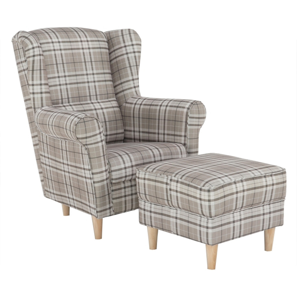 Füles fotel puffal, barna karo, ASTRID (RP)