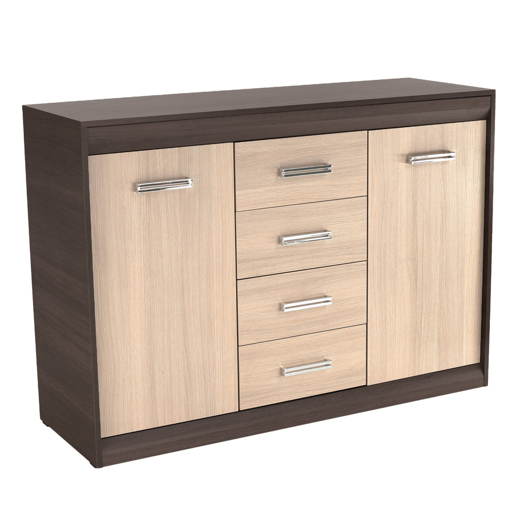 Komód, DTD/MDF, tölgy világos/tölgy sötét, KORINA (RP)