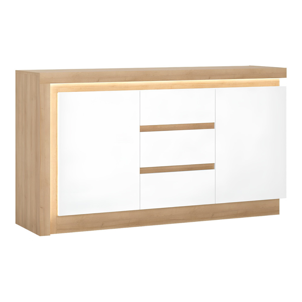 Komód LYOK01, tölgy riviera/fehér extra magasfényű, LEONARDO (RP)