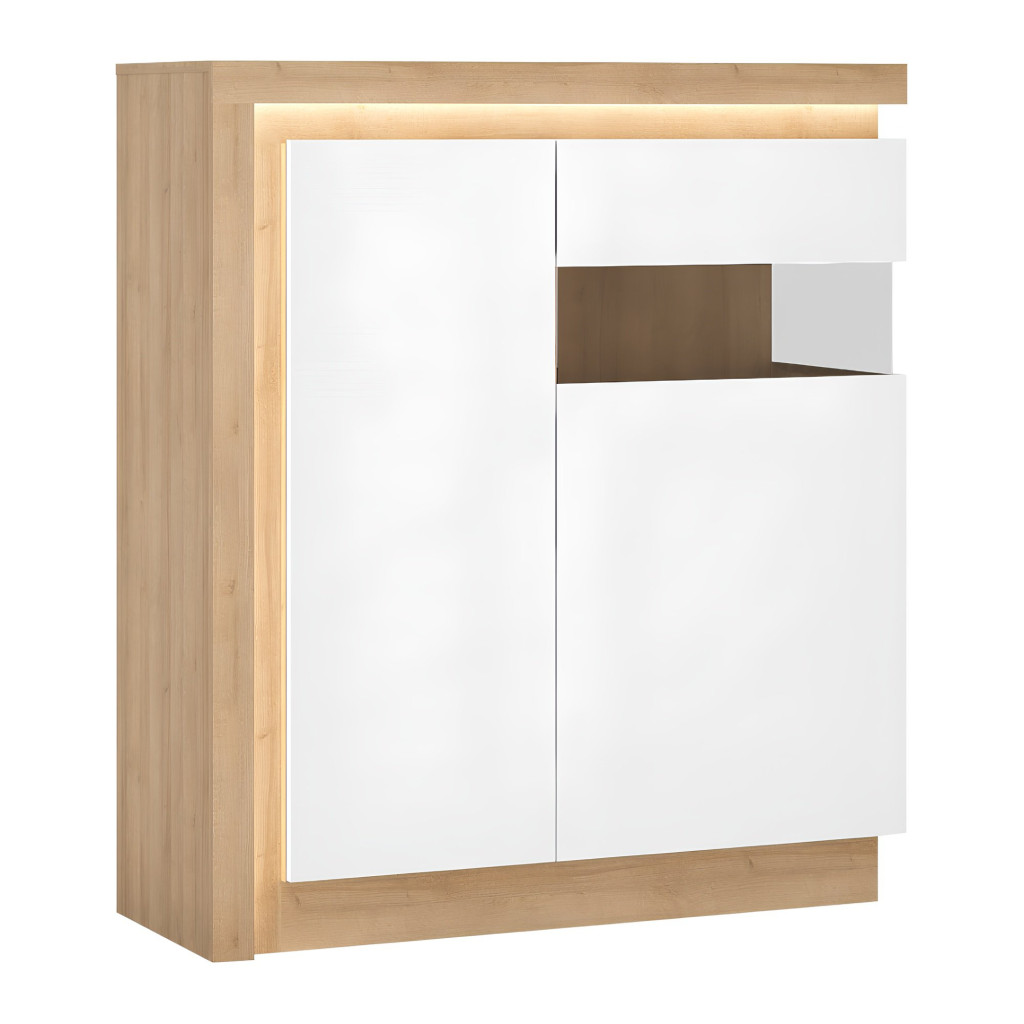 Komód LYOV04P, tölgy riviera/fehér extra magasfényű, LEONARDO (RP)