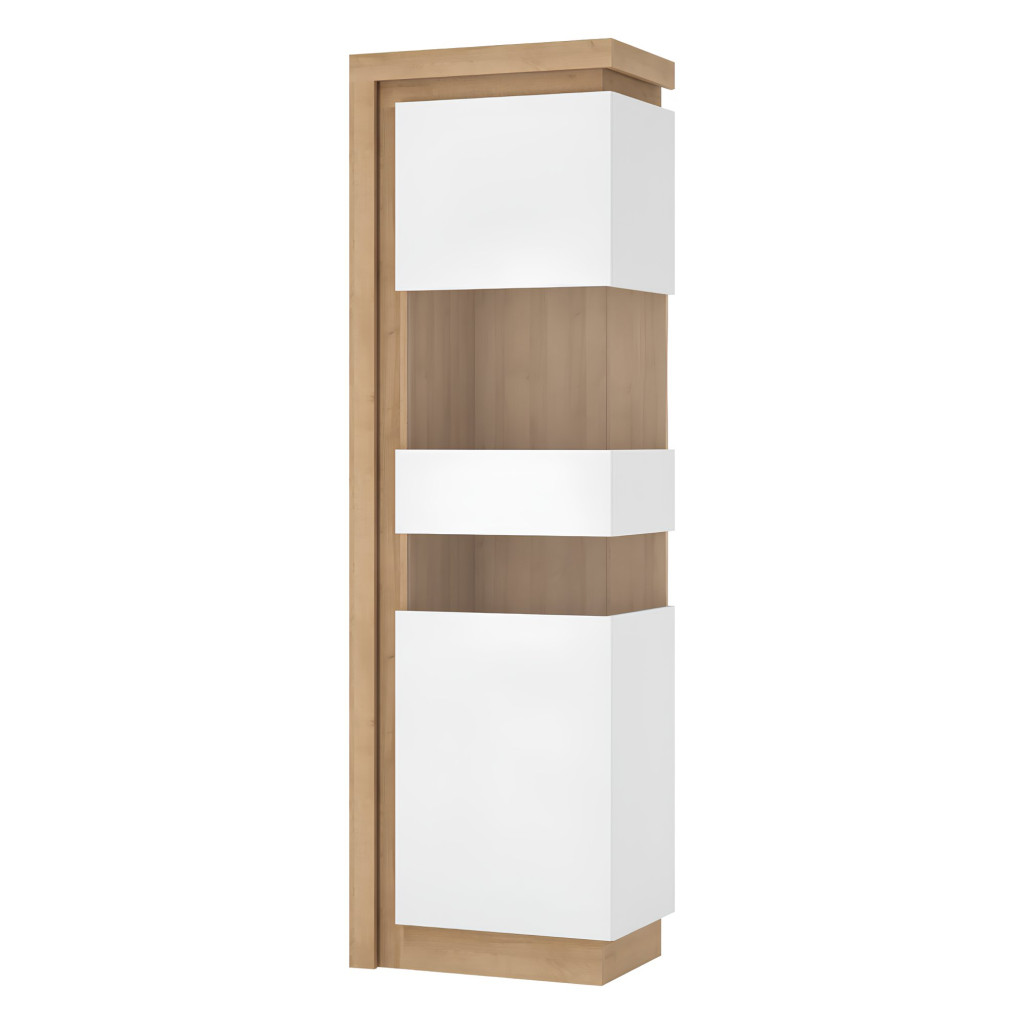 Vitrines szekrény LYOV03P, tölgy riviera/fehér extra magasfényű, LEONARDO (RP)