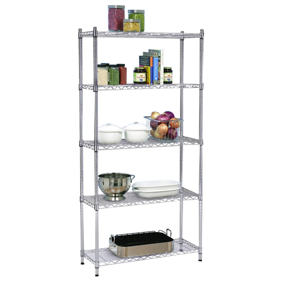 Könyvespolc, 5-polcos, króm, JUVEN (RP)