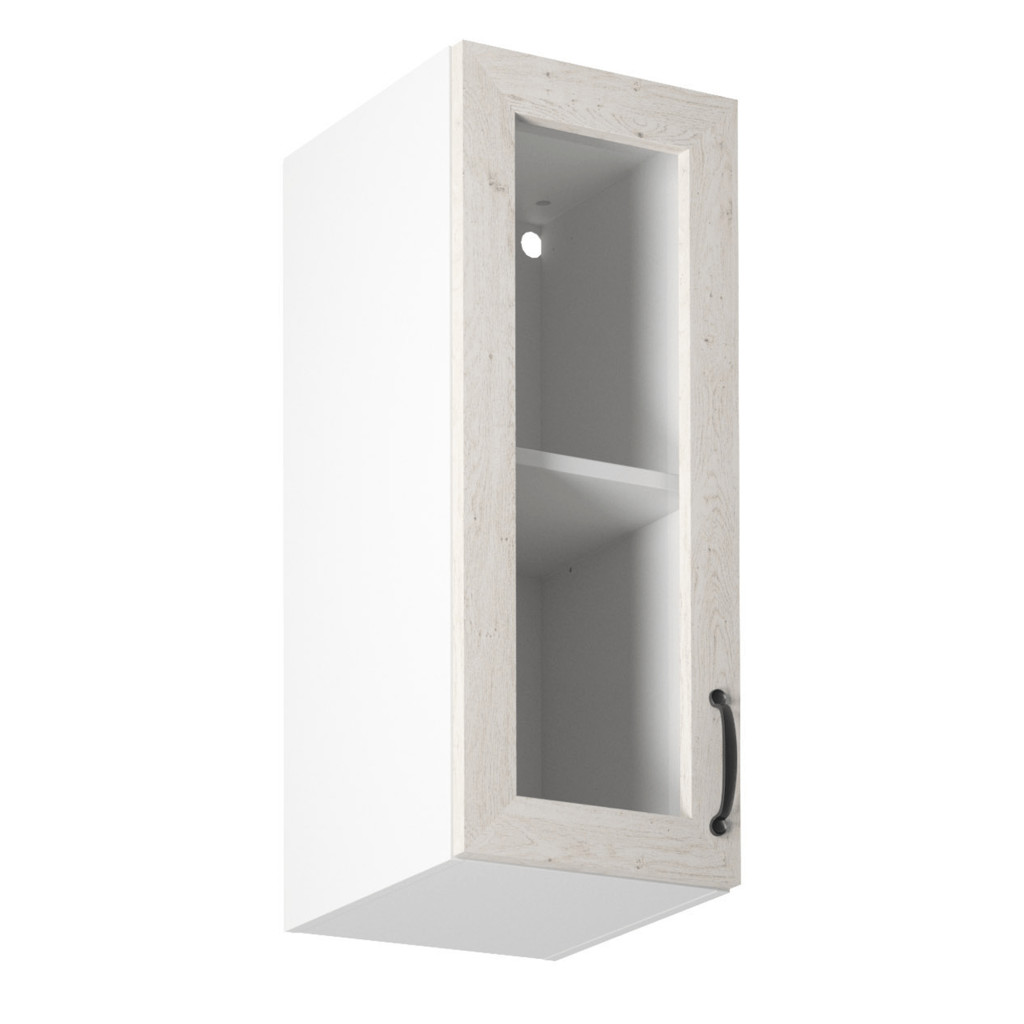 Felsőszekrény üveggel, fehér/északi sosna, balos, ROYAL G30S (RP)