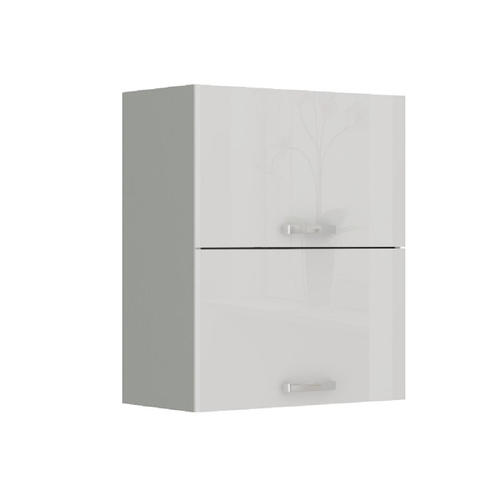 Felsőszekrény, fehér extra magasfényű/szürke, PRADO 60 GU-72 (RP)