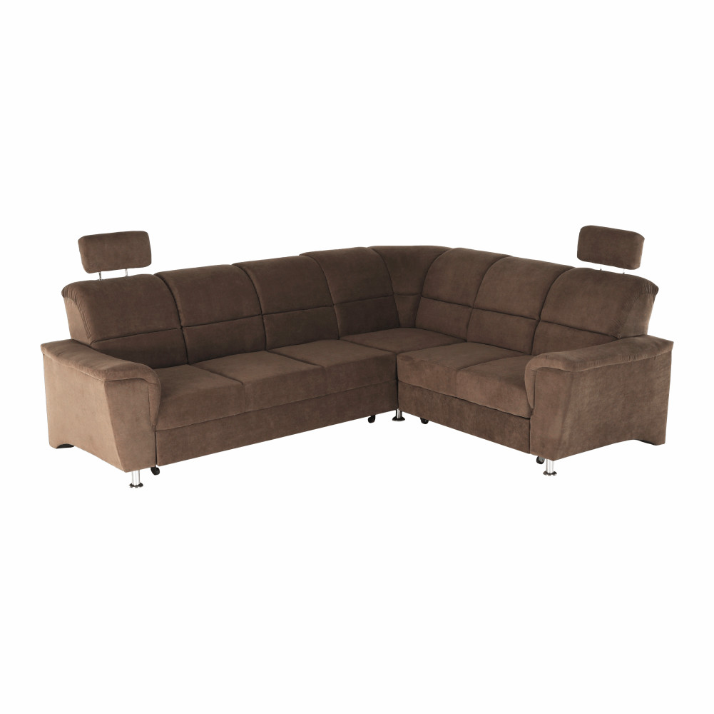 Kinyitható ülőgarnitúra, barna szövet, jobbos, SANTIAGO (RP)