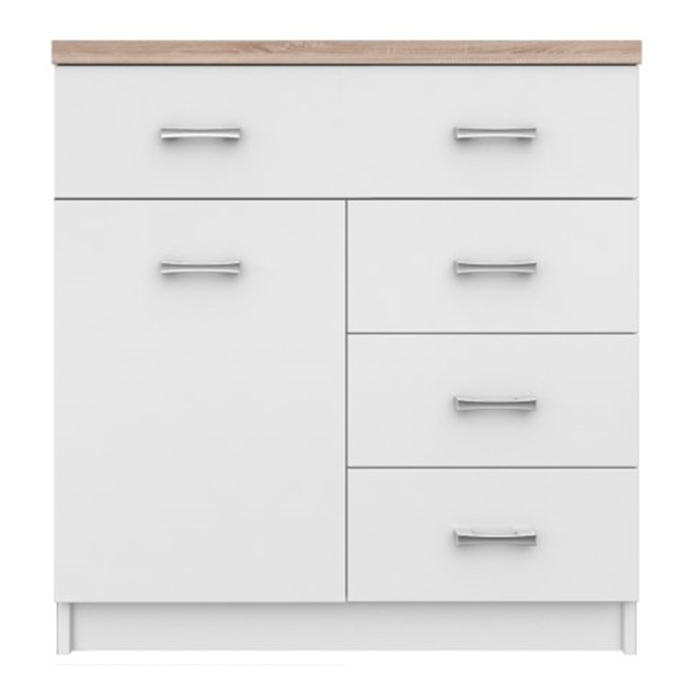 Komód 1D4S, fehér/tölgy sonoma, TOPTY TYP 12 (RP)