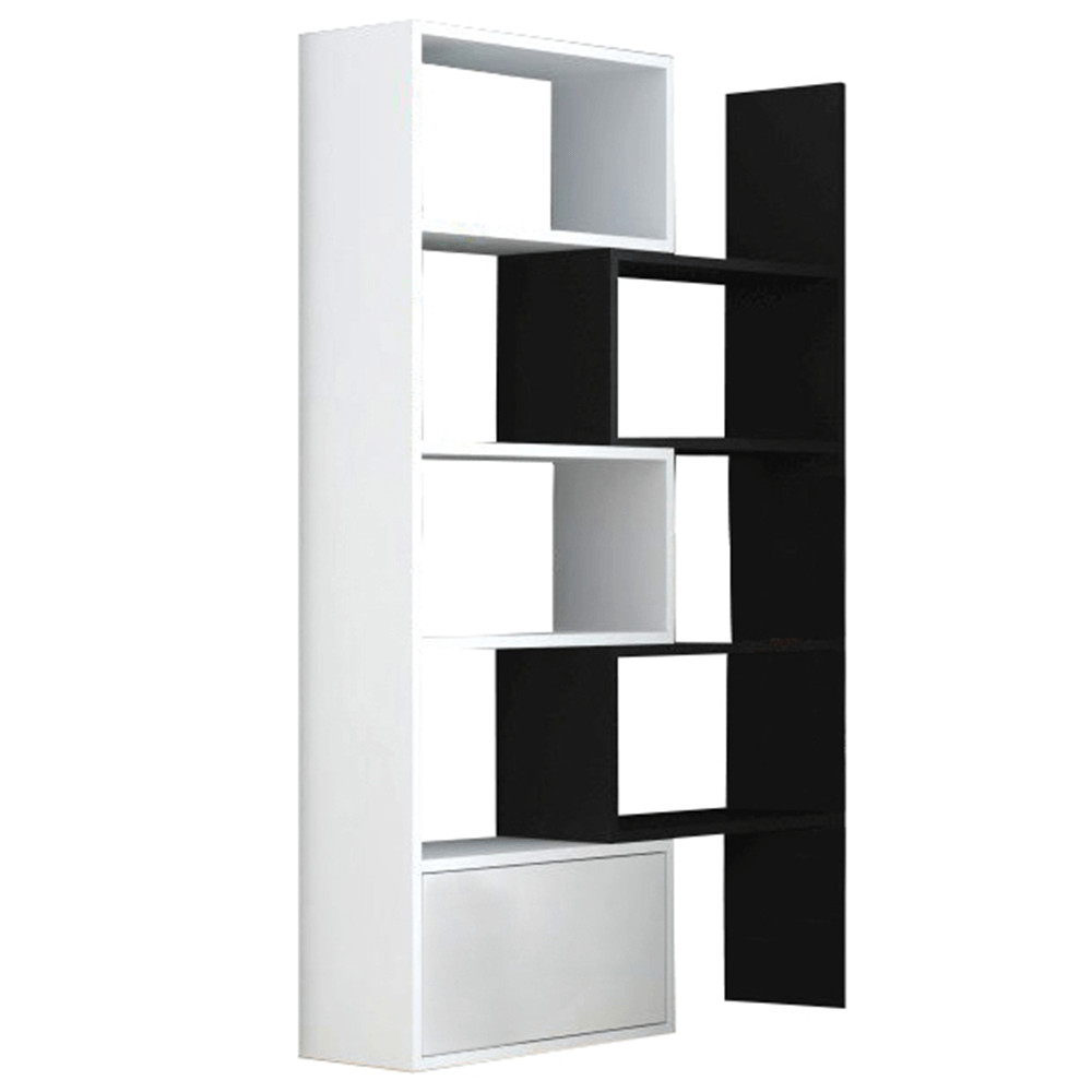 Többfunkciós könyvespolc, fehér/fekete, ASTA (RP)