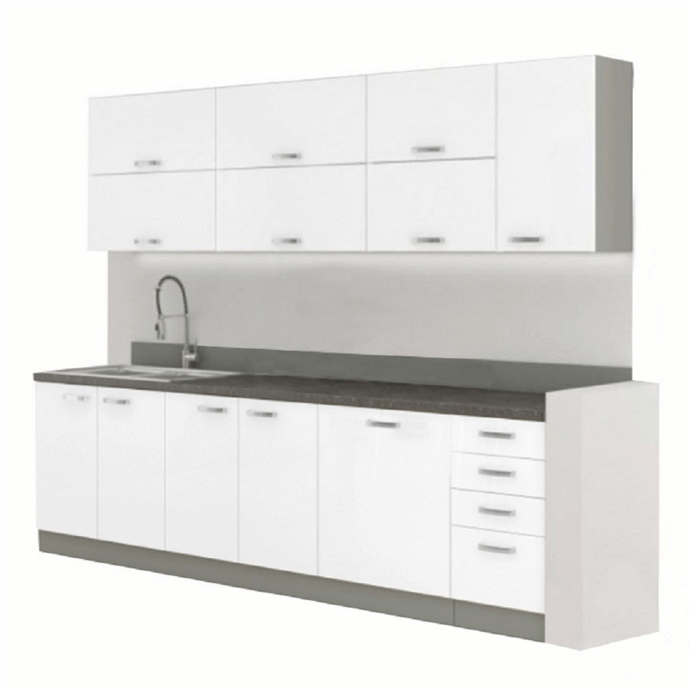 konyhabútor, fehér extra magasfényű/szürke, PRADO (RP)