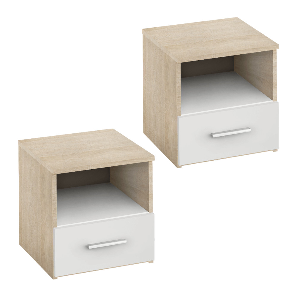 Éjjeliszekrény, 2 db, tölgy sonoma/fehér, GABRIELA (RP)