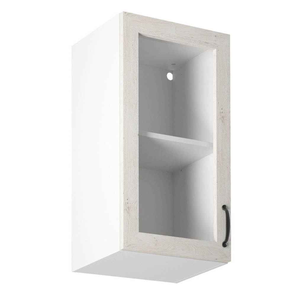 Felsőszekrény üveggel, fehér/sosna északi, balos, ROYAL G40S (RP)