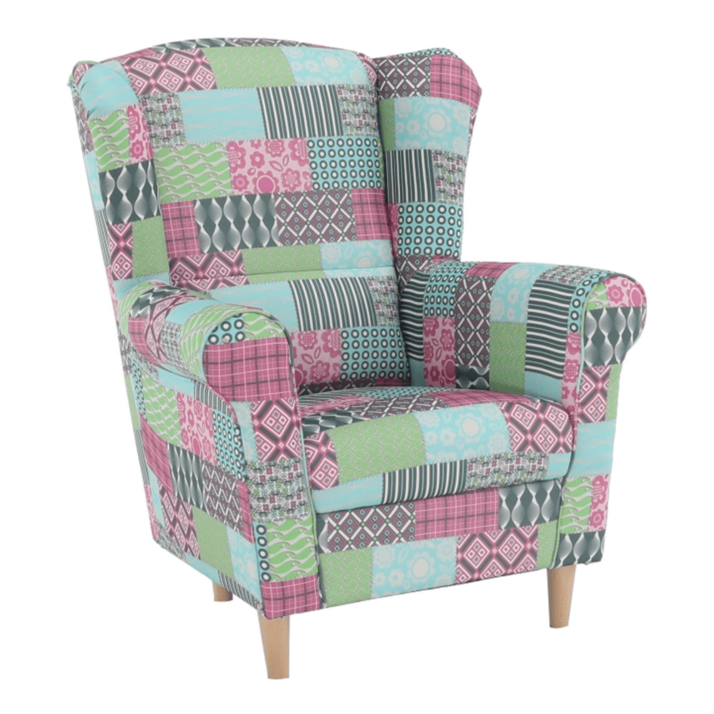 Füles fotel, szövet patchwork, CHARLOT (RP)