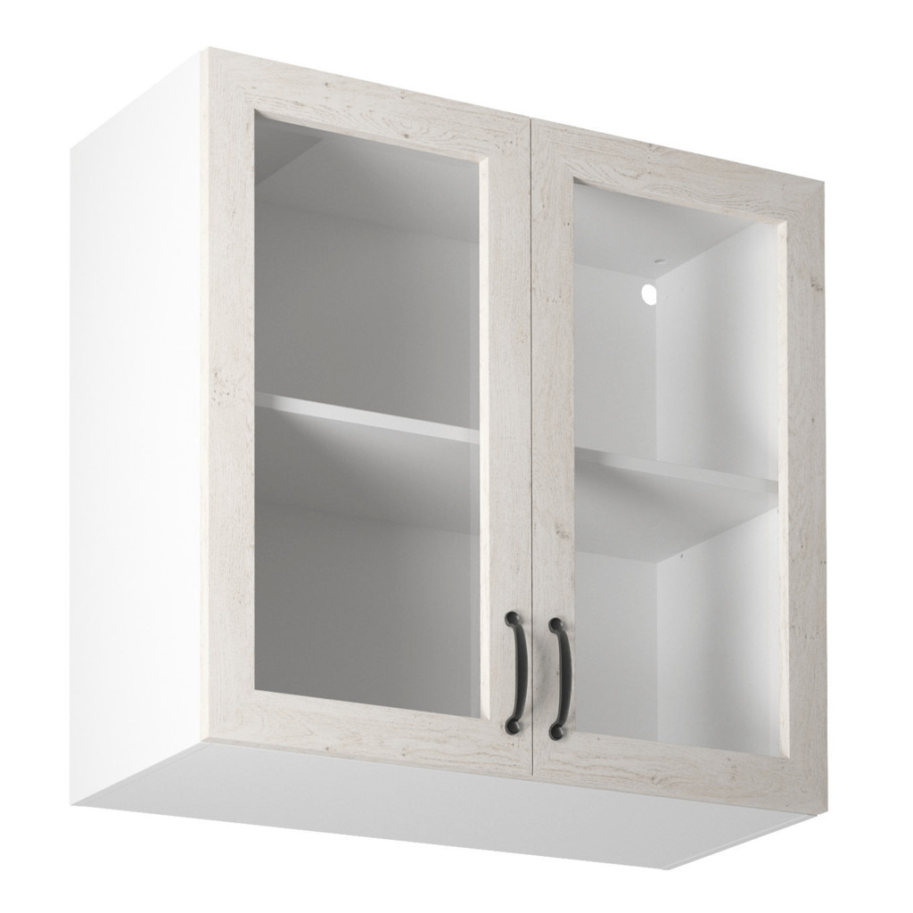 Felsőszekrény üveggel, fehér/sosna északi, ROYAL G80S (RP)