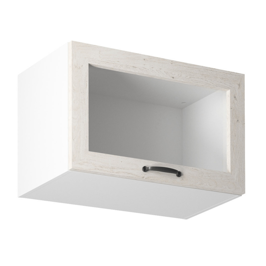 Felsőszekrény üveggel, fehér/sosna északi, ROYAL G60KSN (RP)