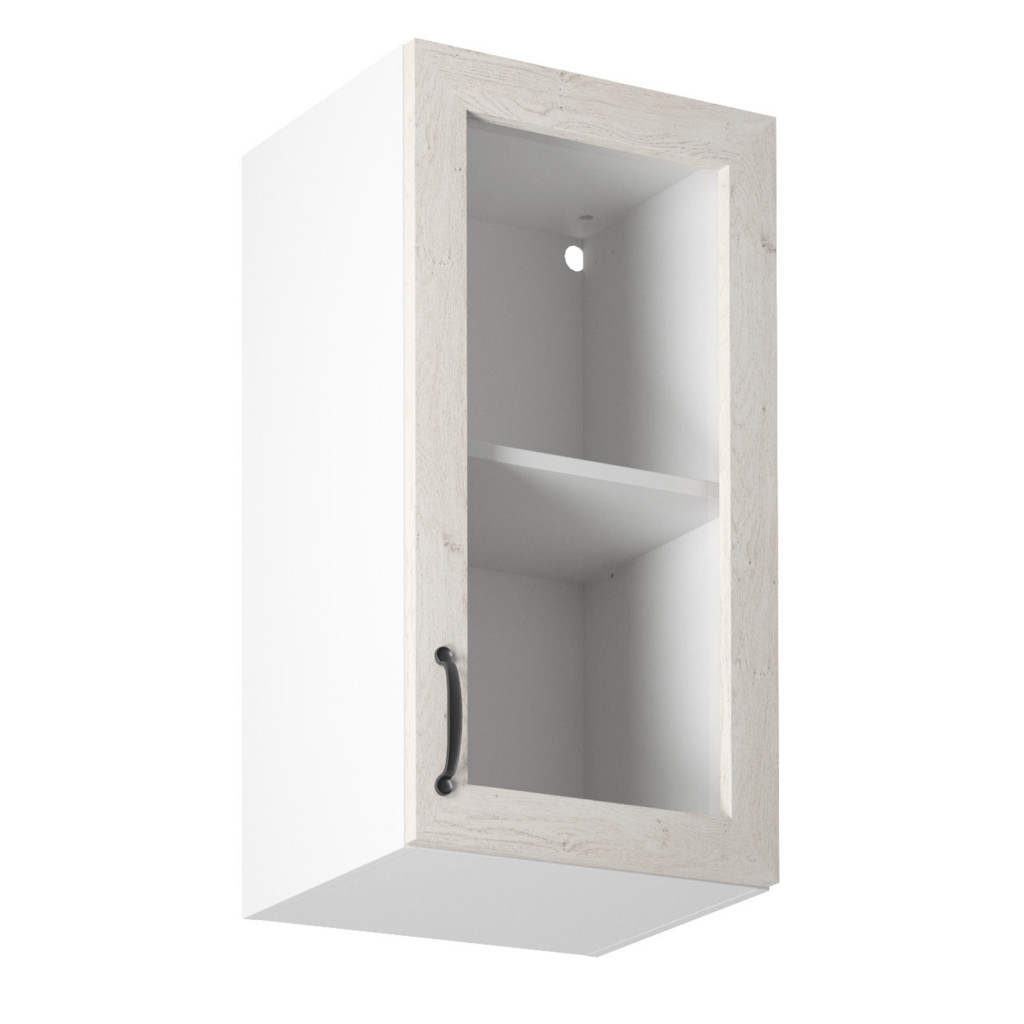 Felsőszekrény üveggel, fehér/sosna északi, jobbos, ROYAL G40S (RP)