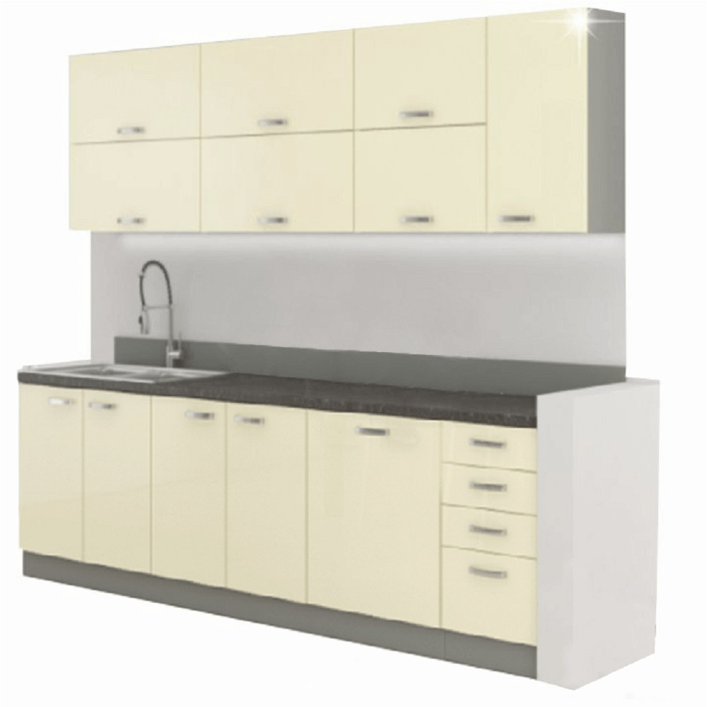 Konyhabútor, bézs extra magas fényű/szürke, PRADO (RP)