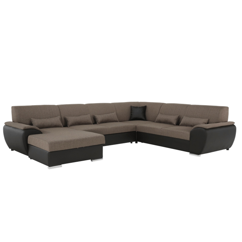 ülőgarnitúra U alakban, szövet barna/textilbőr barna, balos, EMILY U (RP)