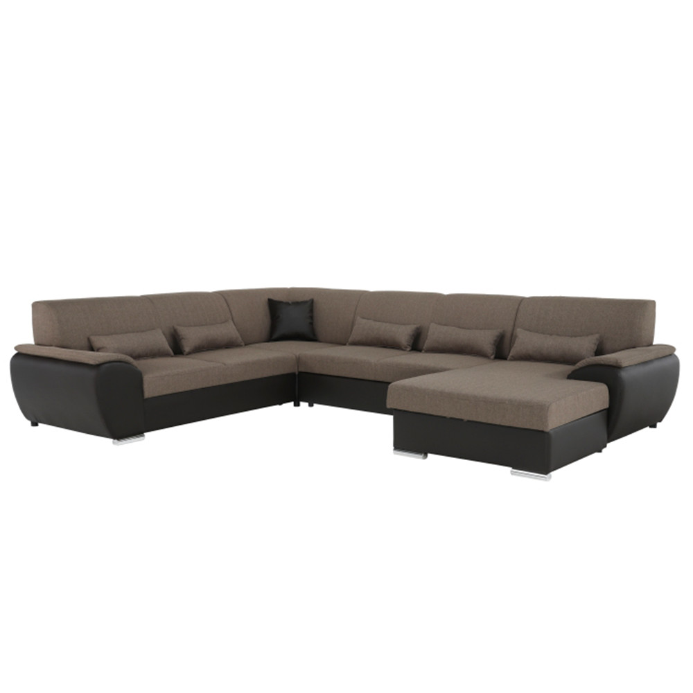 ülőgarnitúra U alakban, szövet barna/textilbőr barna, jobbos, EMILY U (RP)