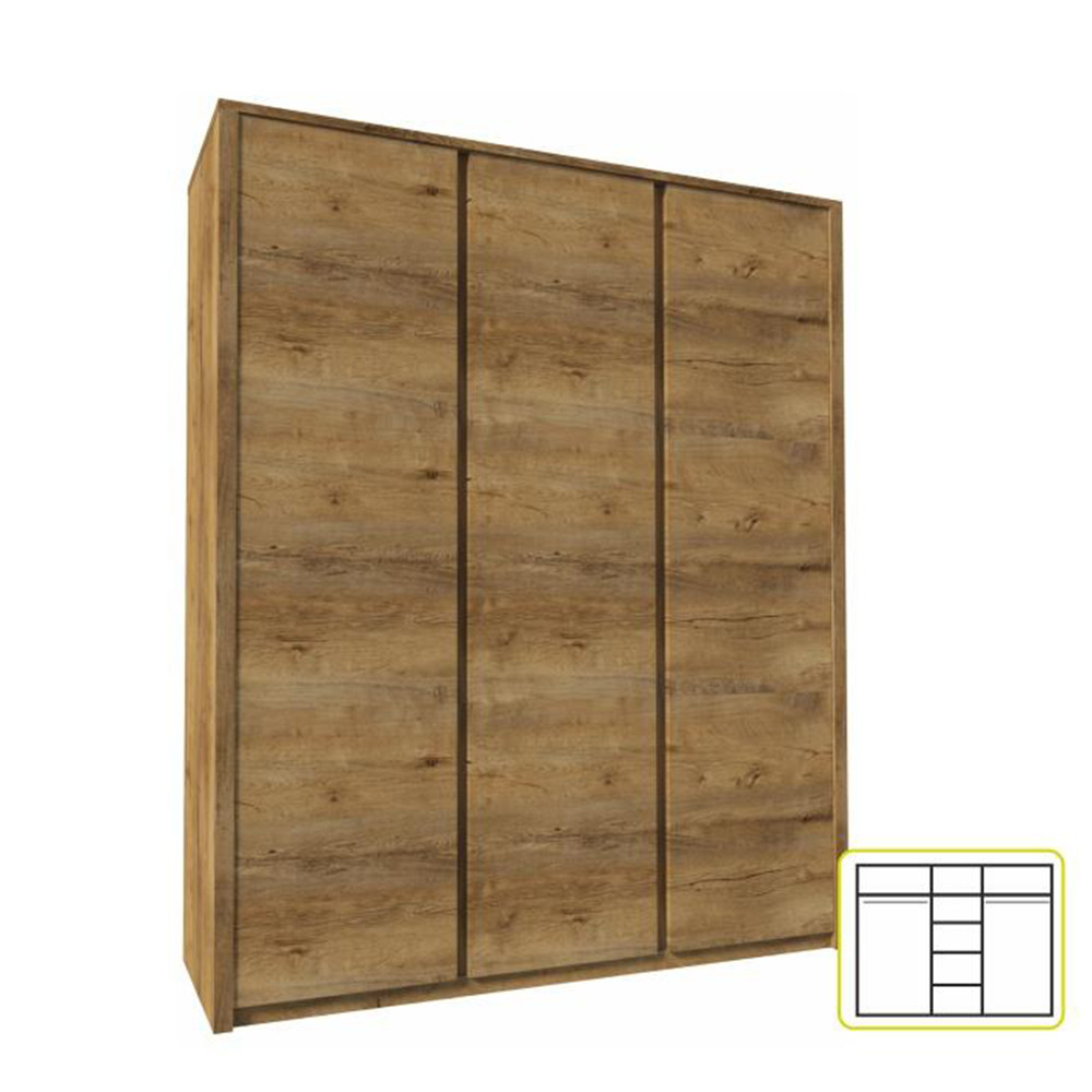 háromajtós szekrény, sötét tölgy lefkas, MONTANA S3D (RP)