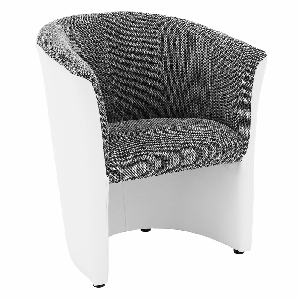 Klub fotel, fehér textilbőr / szürke szövet, CUBA (RP)