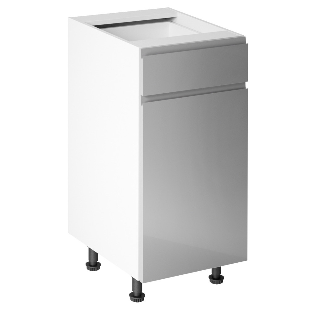 Alsószekrény, fehér/szürke extra magasfényű HG, AURORA D40S1 (RP)