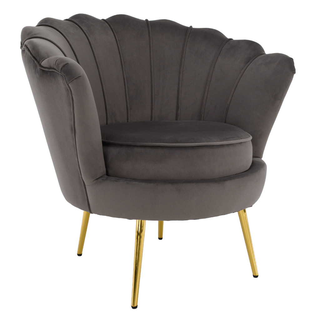 Art-deco stílusú fotel, szürkésbarna Velvet szövet/gold arany króm, NOBLEO (RP)