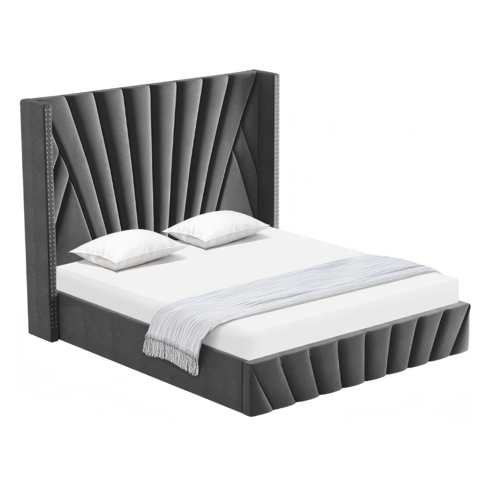 Ágy ráccsal, 180x200, sötétszürke Velvet szövet, PENELOPE (RP)