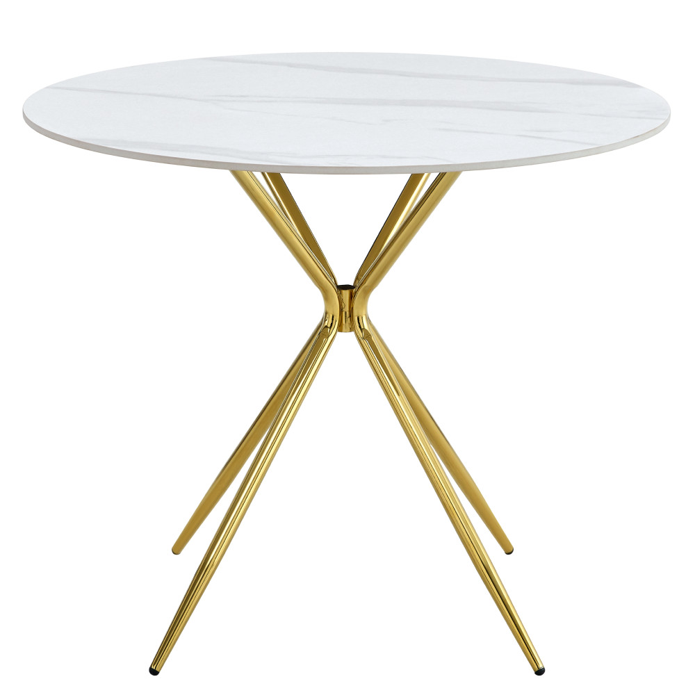 Étkezőasztal, fehér márvány/gold arany króm, átmérő 90 cm, MEKNER (RP)