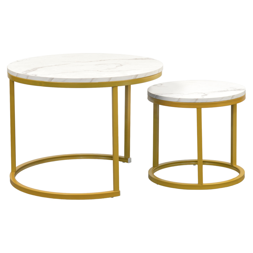Dohányzóasztal, 2 db-os szett, arany/márvány imitáció, DAMON (RP)