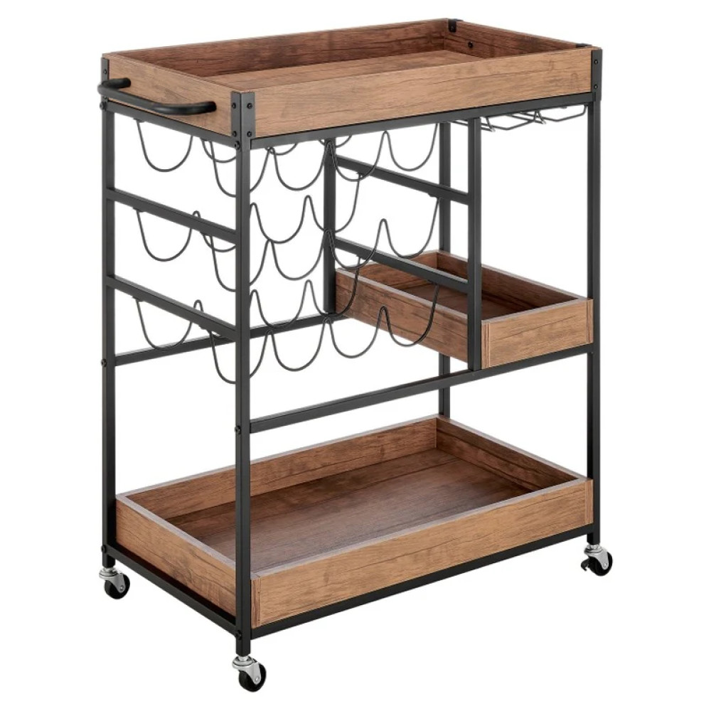 Tálalókocsi, sötét tölgy/fekete, PORTIS (RP)