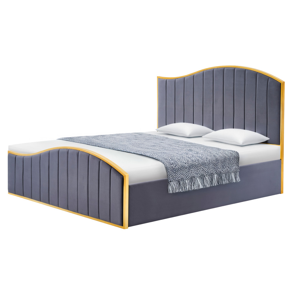 Ágy ráccsal, 160x200, sötétszürke Velvet szövet/gold arany króm, GEORGIA (RP)