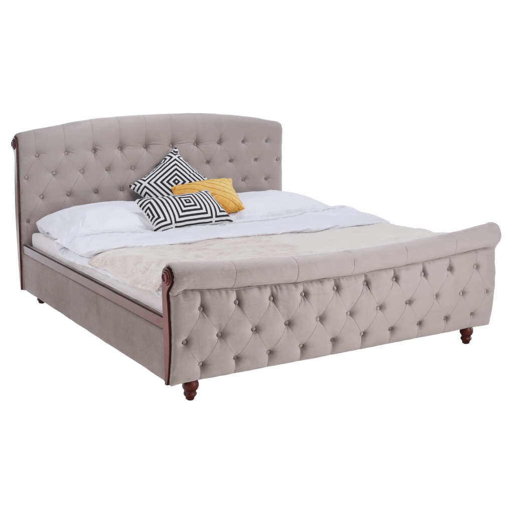 Ágy ágyráccsal, 180x200, szürkésbarna Taupe Velvet szövet, BARETO (RP)