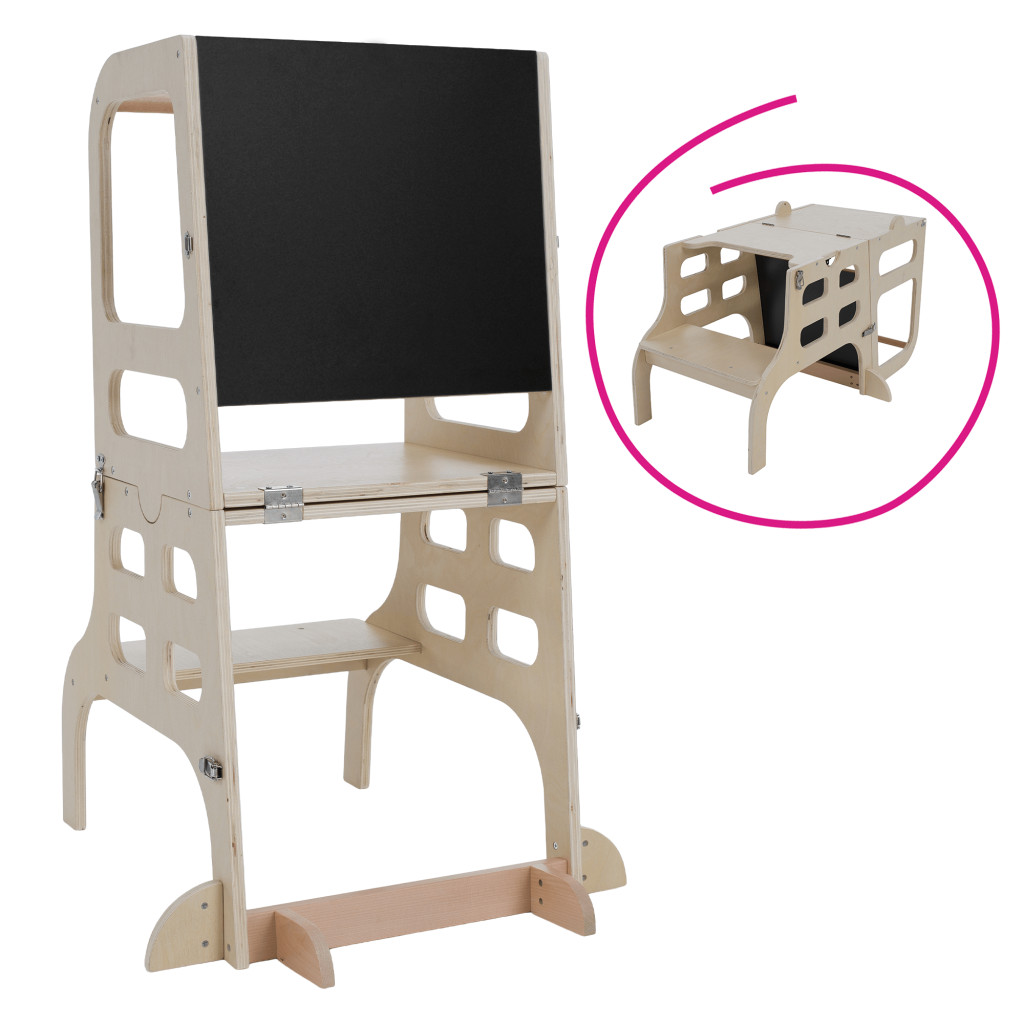 Montessori tanulótorony 3 az 1-ben táblával, természetes, MAGAN (RP)