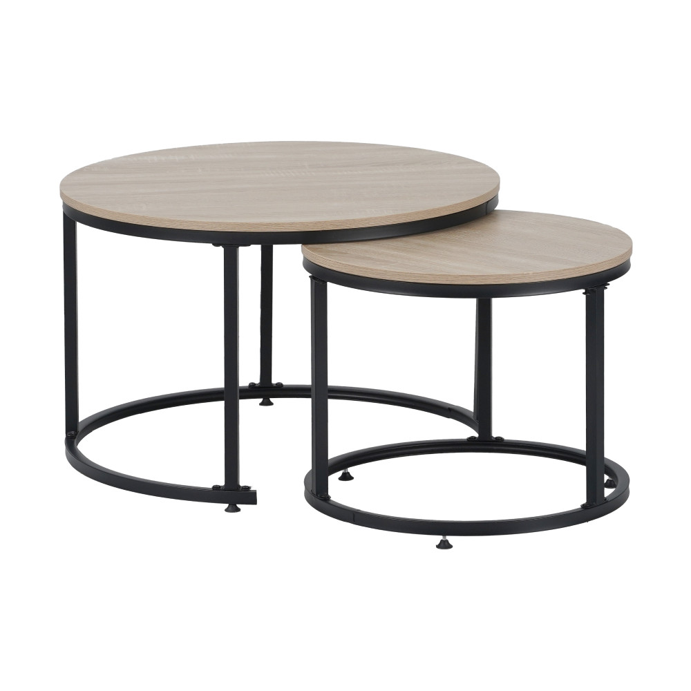 Dohányzóasztal, 2 db-os szett, sonoma tölgy/fekete, TARNI (RP)