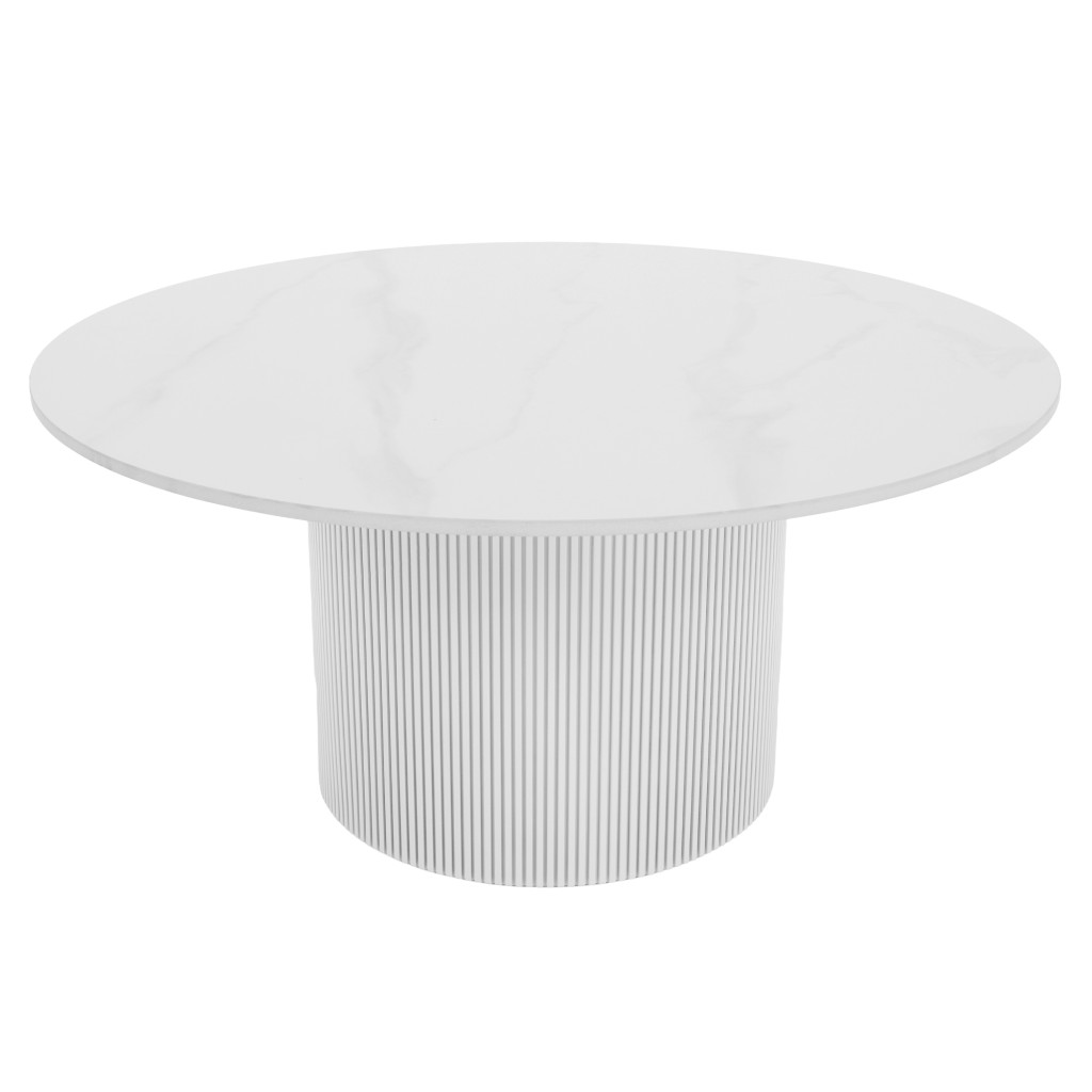 Dohányzóasztal, fehér márvány/MDF, átmérő 80 cm, MAHIR TYP 1 (RP)