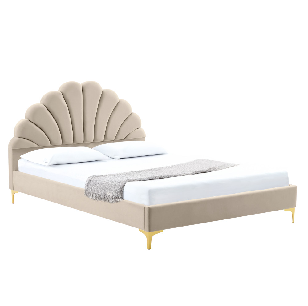 Ágy ágyráccsal, 160x200, bézs Velvet szövet, ISADORA (RP)