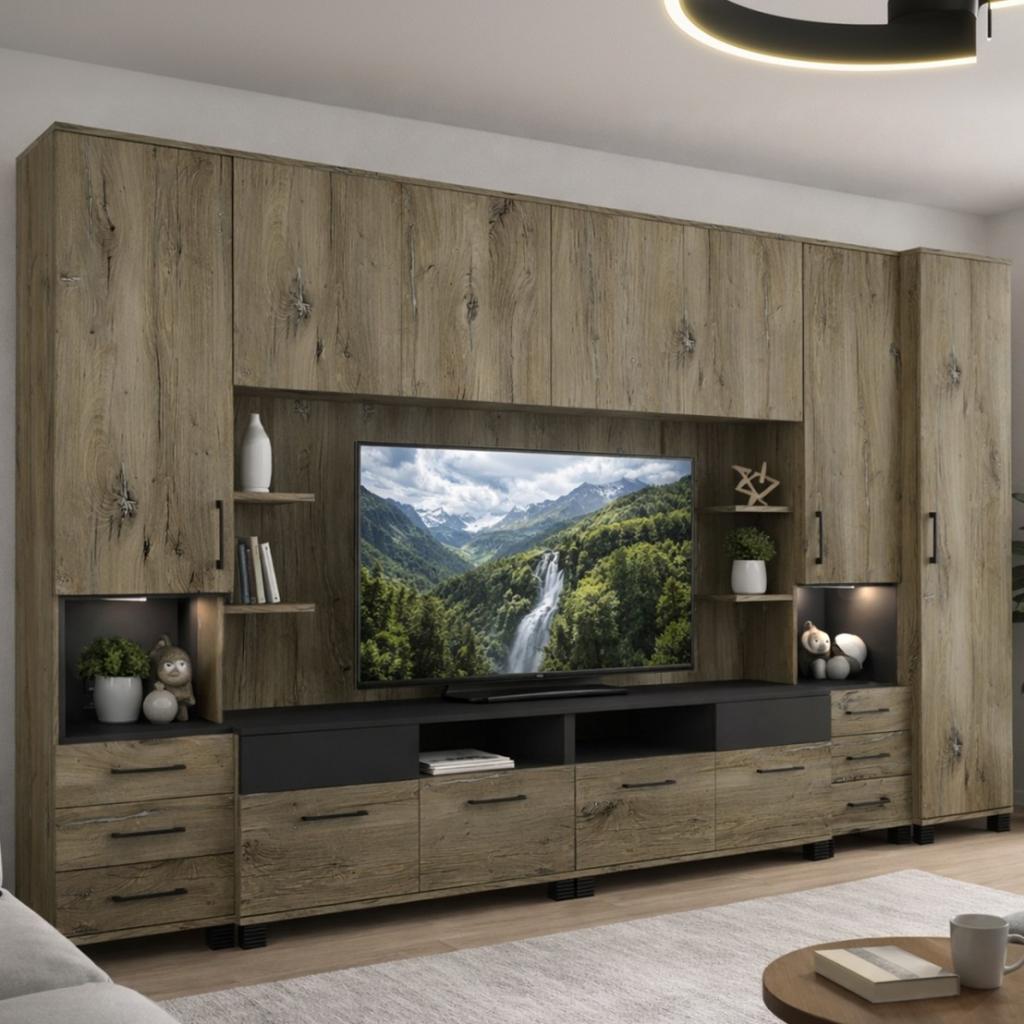 Nepál nappali szekrénysor 335 cm LED világítással (DIV)