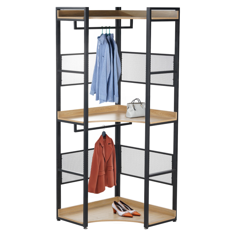 Sarokállvány polccal, tölgy/fekete, KILOS NEW TYP 5 (RP)