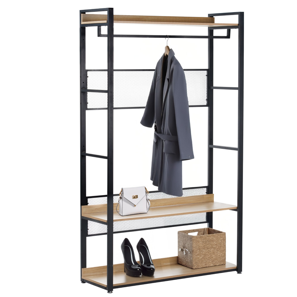 Polcállvány polcokkal, tölgy/fekete, KILOS NEW TYP 2 (RP)