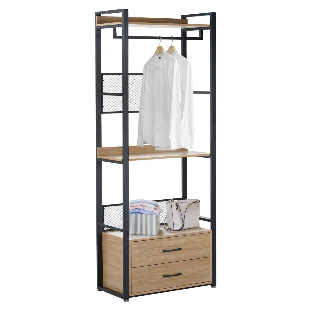 Polcállvány fiókokkal, tölgy/fekete, KILOS NEW TYP 1 (RP)