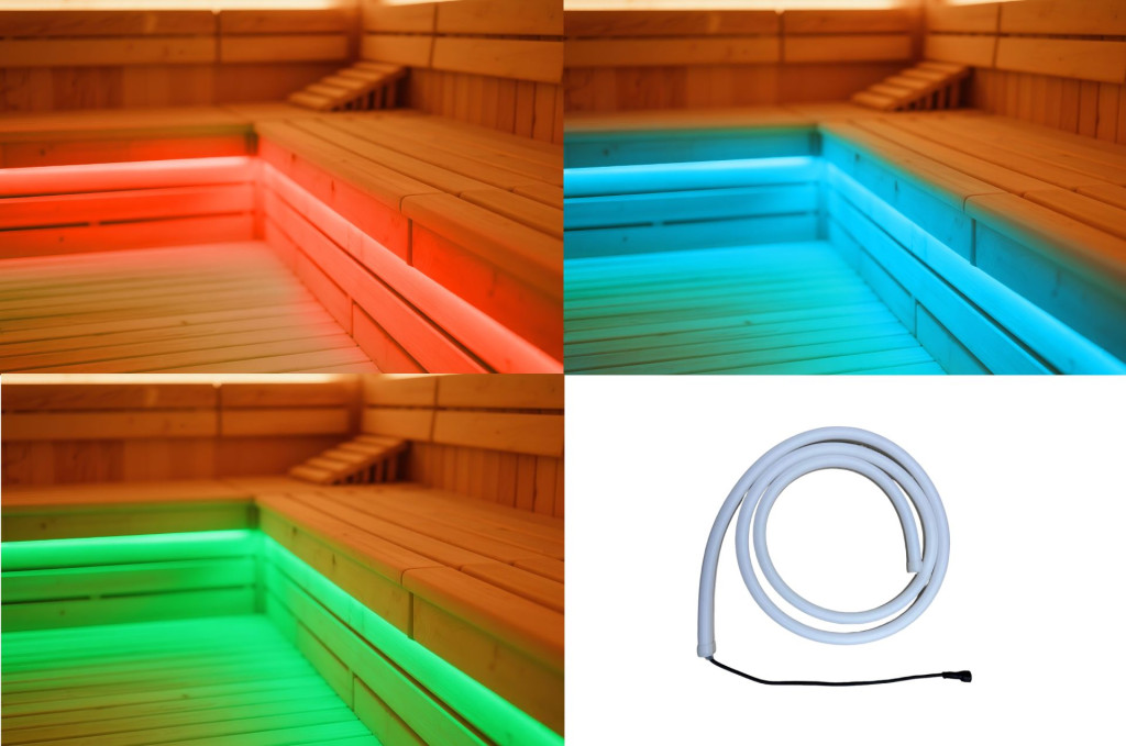 Karibu szauna lámpa, LED, tömlő 200cm hosszabbító, pad alatti lámpa, színes lámpa szett (RP)