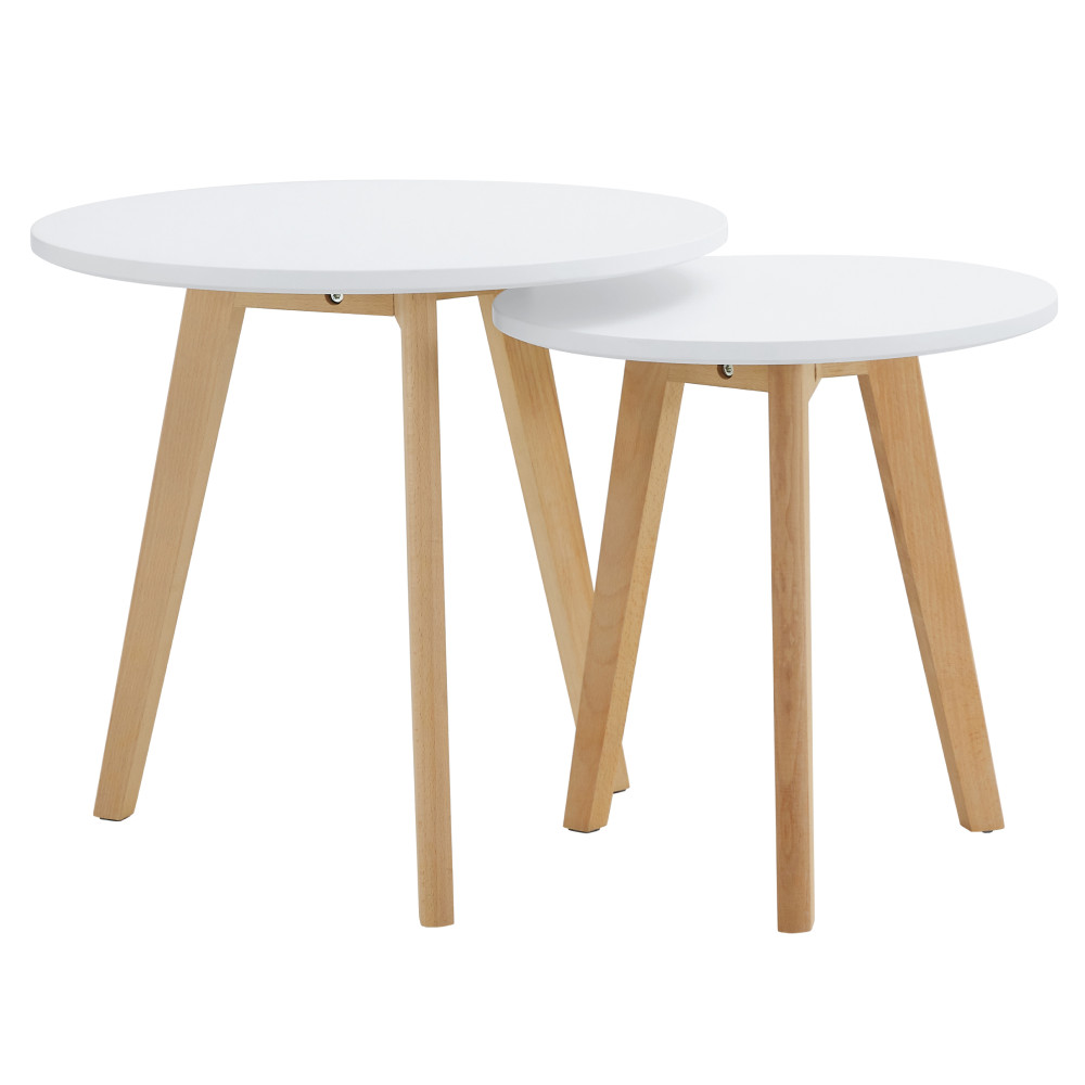 2 dohányzóasztal szett, fém, fehér/bükk, MALTO 2 NEW (RP)
