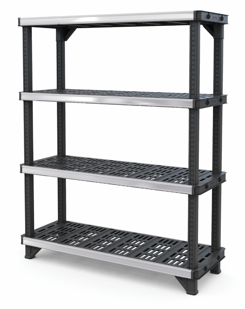 Keter FUSED 4 polcos fémmerevítésű állvány – 720 kg teherbírás, fekete/szürke (RP)