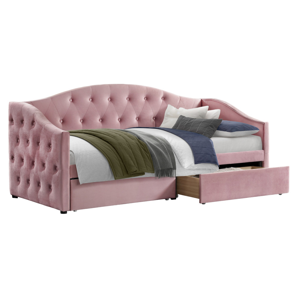 Ágy tárhellyel, 90x200, rózsaszín Velvet szövet, ZASKA (RP)