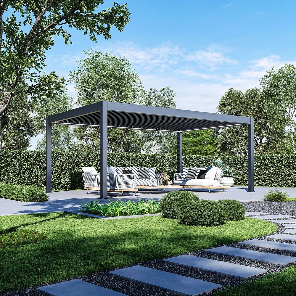 Rojaplast PRESTIGE 6×4 m elektromos bioklimatikus pergola – prémium alumínium árnyékoló LED-világítással (RP)