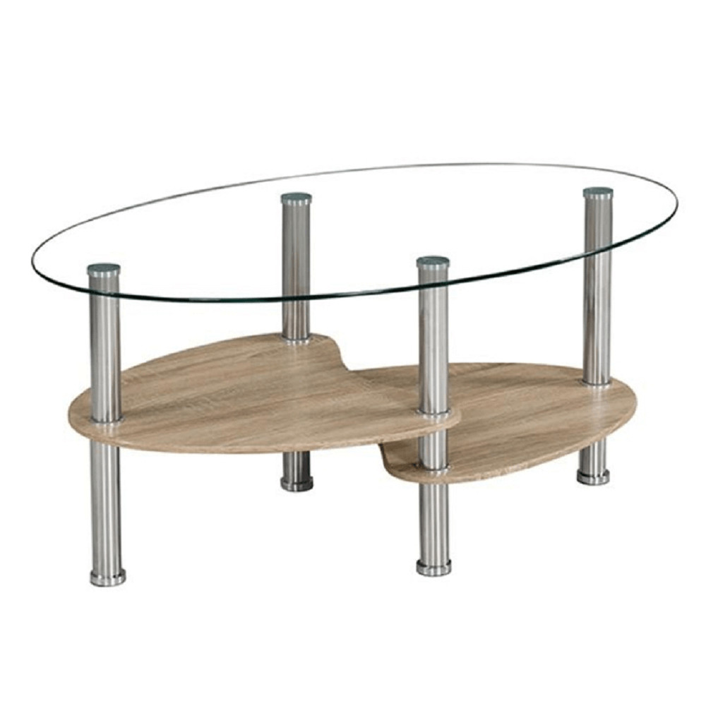 Dohányzóasztal, acél/átlátszó üveg/tölgy sonoma, PANTY NEW (RP)