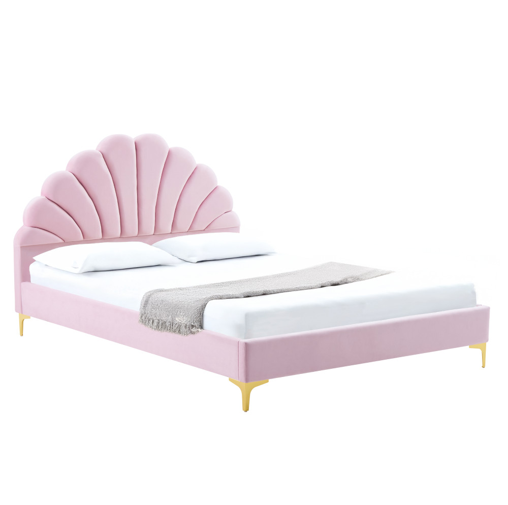 Ágy ágyráccsal, 140x200, rózsaszín Velvet szövet, ISADORA (RP)