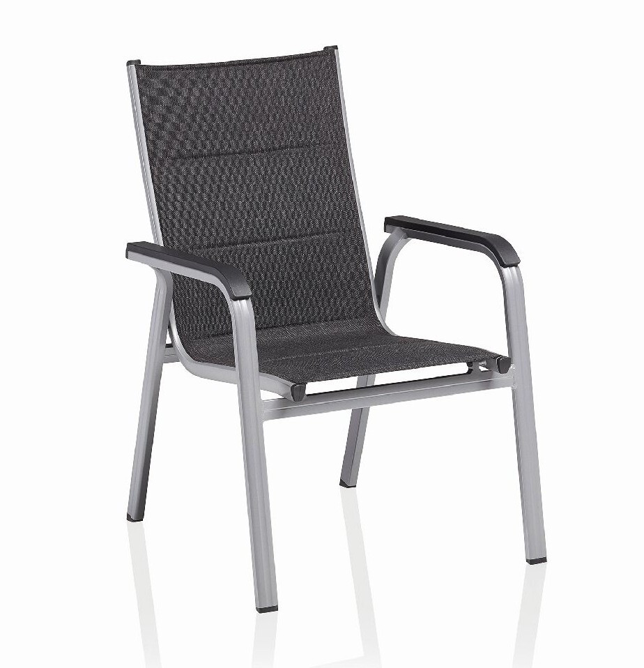 KETTLER BASIC PLUS PADDED alumínium rakásolható, párnázott kerti szék – ezüst / antracit (RP)