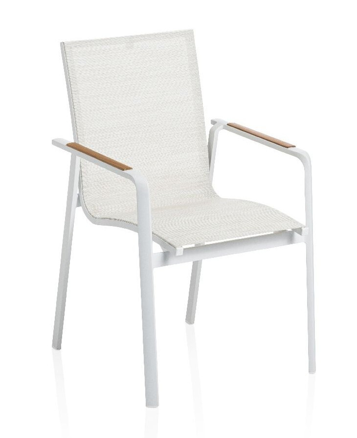 KETTLER DIAMOND alumínium rakásolható kerti szék teakfa karfával – fehér / krém (RP)