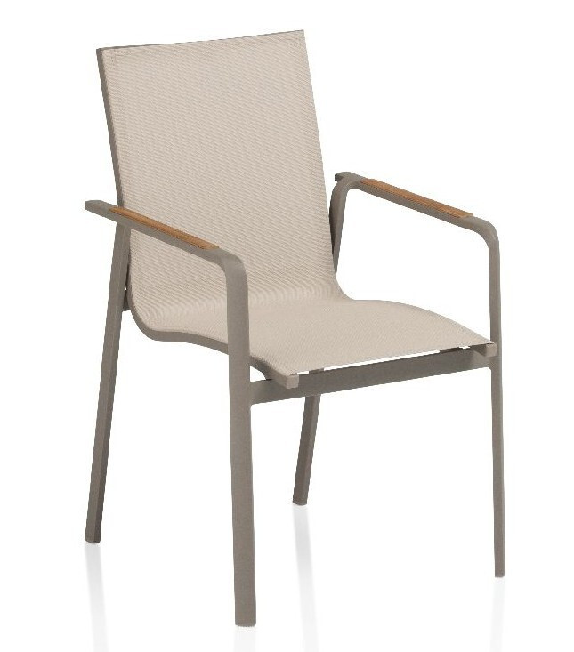 KETTLER DIAMOND alumínium rakásolható kerti szék teafa karfával – taupe / bézs (RP)