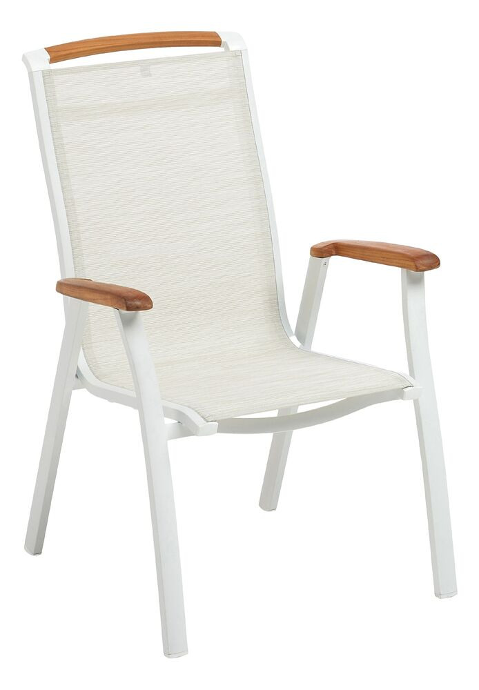 KETTLER MEMPHIS TEAK alumínium rakásolható kerti szék teakfa karfával – fehér / bézs (RP)